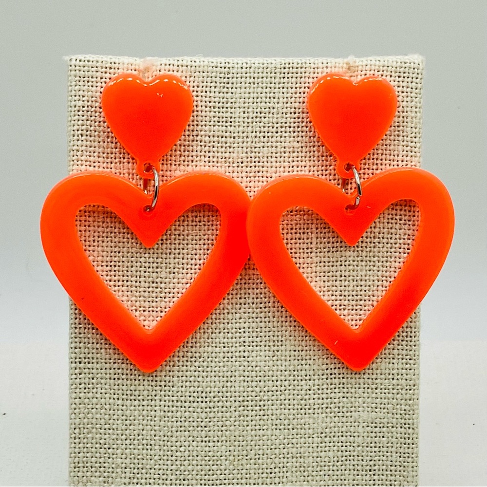 Orange Heart Acrylic Dangle Fashion Earrings MN-1